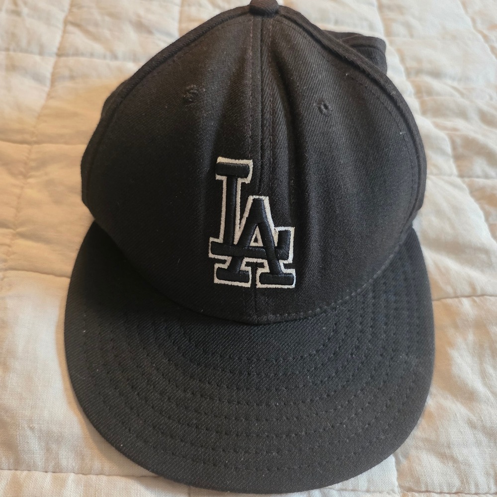 New Era LA Dodgers Fitted Hat 7 1/2 Black 59FIFTY MLB Baseball Cap